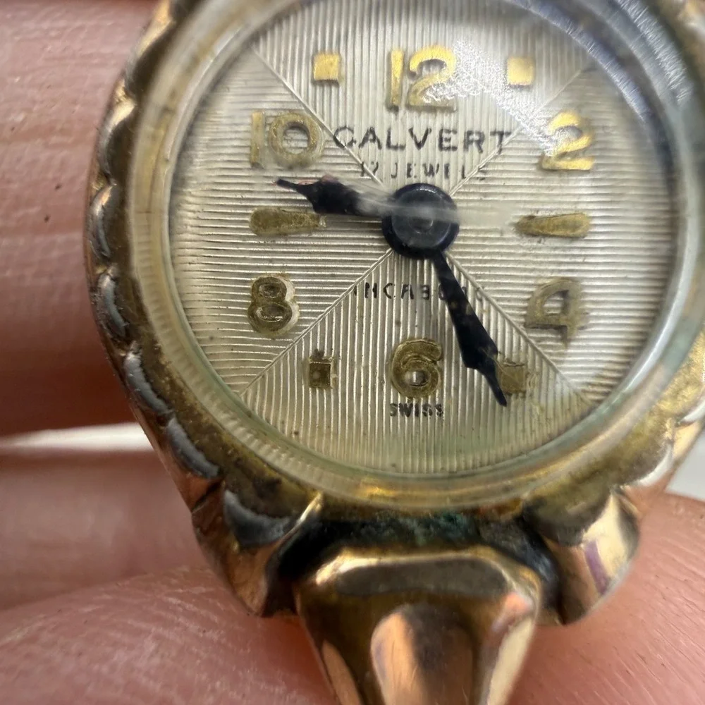 Vintage Calvert Watch Head Gold Silver 10K RGP 17 Jewels 12-Hour Dial